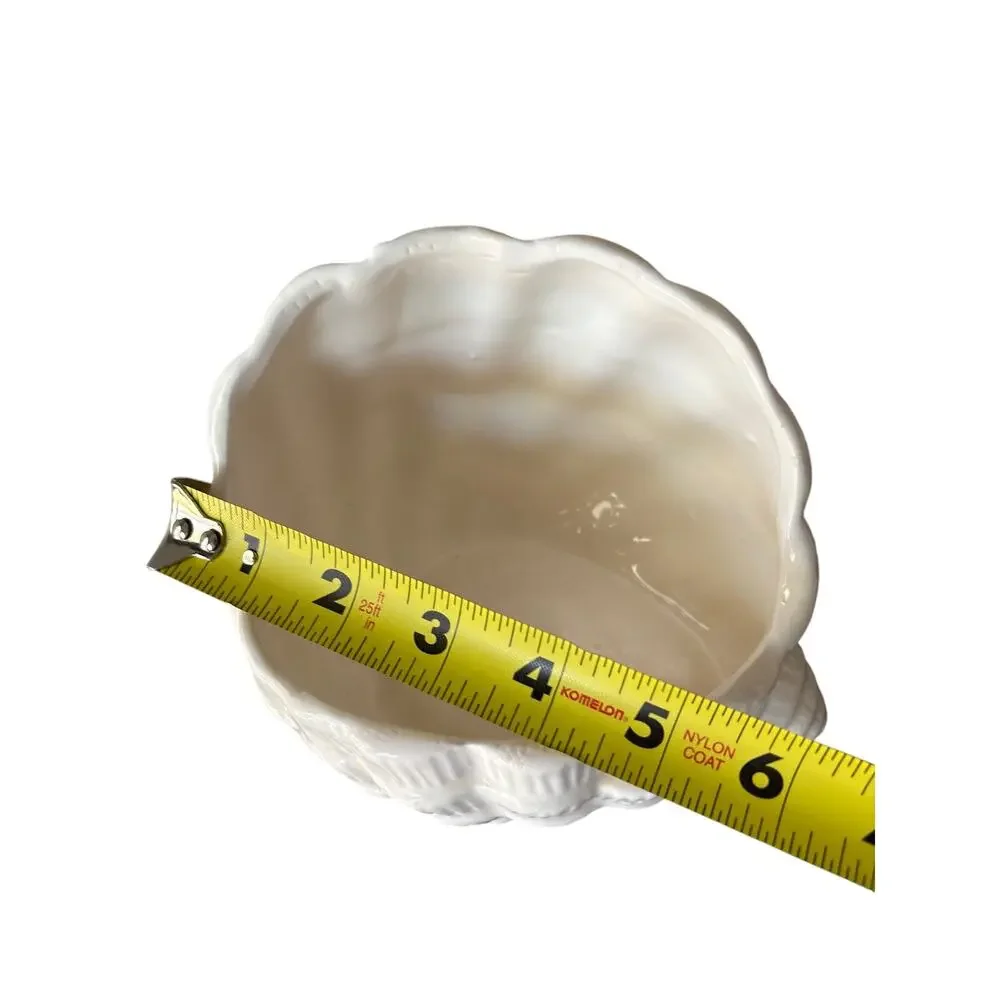 Vintage White Ceramic Seashell Planter Shell Cachepot Coastal Beach Decor 6”